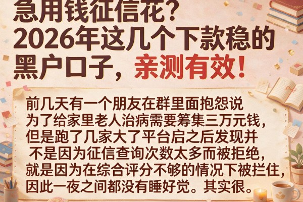 急用钱征信花？2026年这几个下款稳的黑户口子，亲测有效！