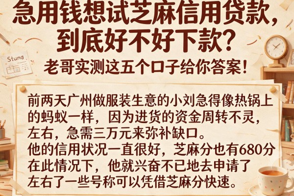 急用钱想试芝麻信用贷款，到底好不好下款？老哥实测这五个口子给你答案！