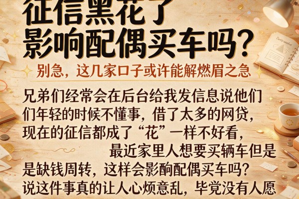 征信黑花了影响配偶买车吗？别急，这几家口子或许能解燃眉之急
