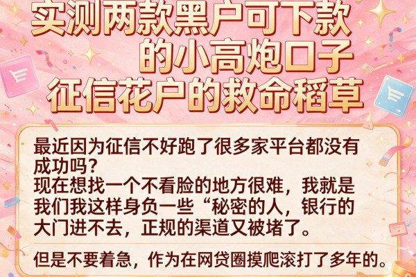 实测两款黑户可下款的小高炮口子，征信花户的救命稻草