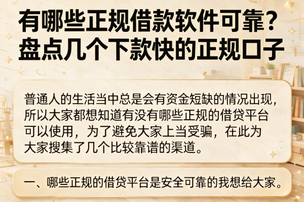 有哪些正规借款软件可靠？盘点几个下款快的正规口子
