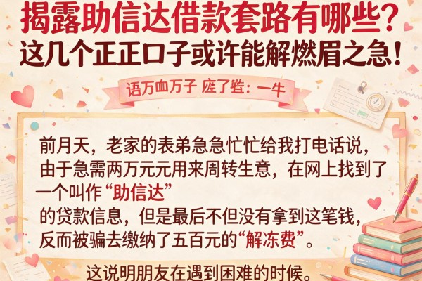 揭露助信达借款套路有哪些？这几个正规口子或许能解燃眉之急！