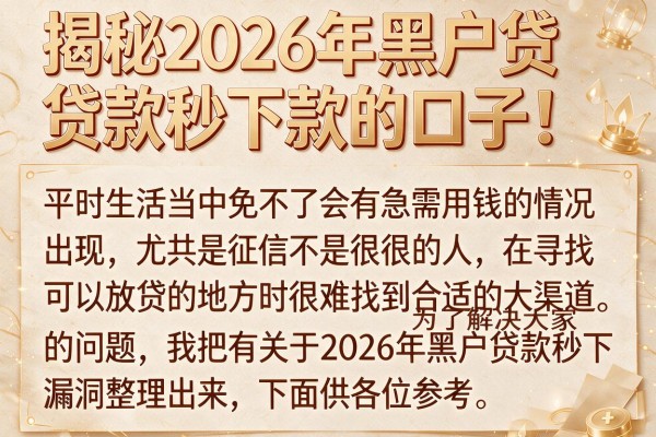 揭秘2026年黑户贷款秒下款的口子，这几个审核宽松
