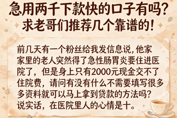急用两千下款快的口子有吗？求老哥们推荐几个靠谱的！