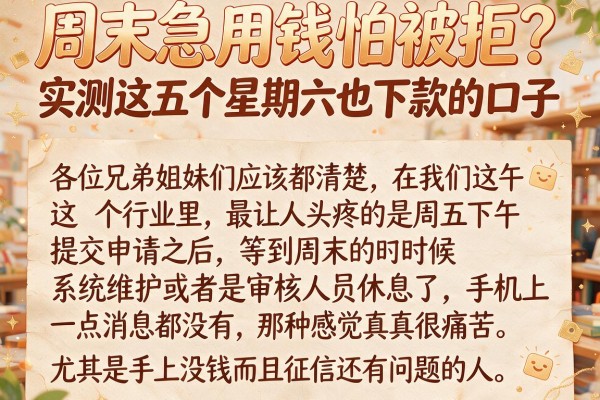 周末急用钱怕被拒？实测这五个星期六也下款的口子