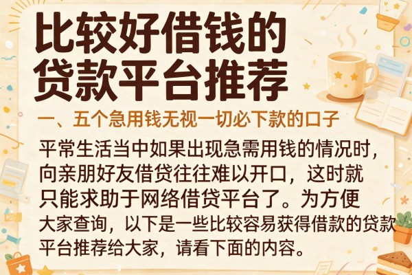 比较好借钱的贷款平台推荐，归纳五个急用钱无视一切必下款的口子