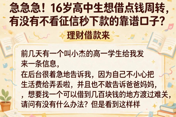 急急急！16岁高中生想借点钱周转，有没有不看征信秒下款的靠谱口子？