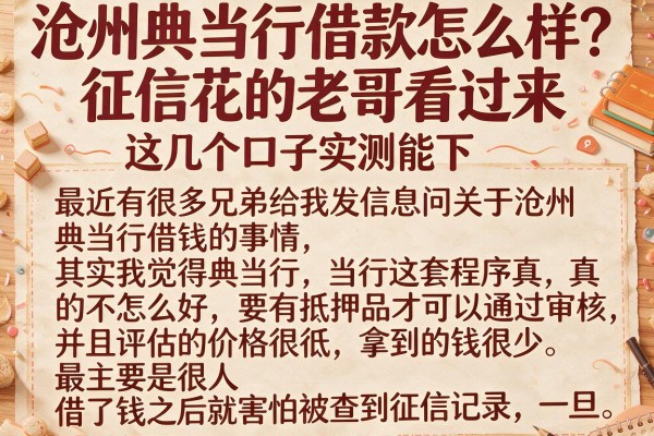 沧州典当行借款怎么样？征信花的老哥看过来，这几个口子实测能下