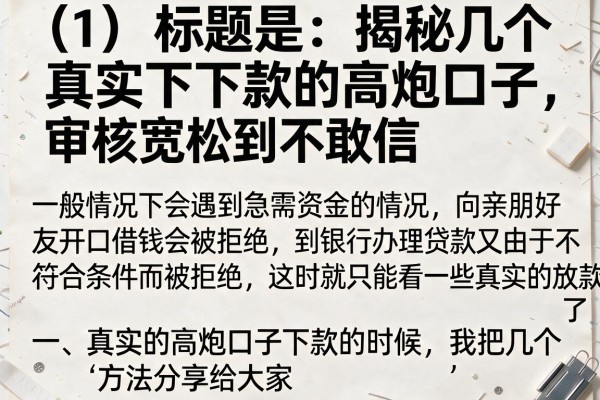 揭秘几个真实下款的高炮口子，审核宽松到不敢信