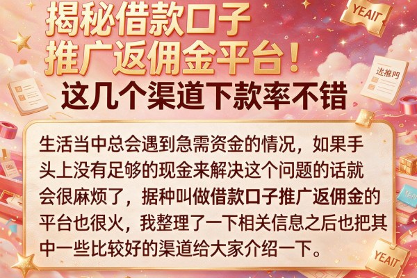 揭秘借款口子推广返佣金平台,这几个渠道下款率不错