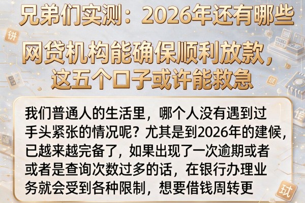 兄弟们实测：2026年还有哪些网贷机构能确保顺利放款，这五个口子或许能救急