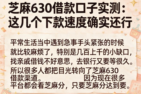 芝麻630借款口子实测：这几个下款速度确实还行