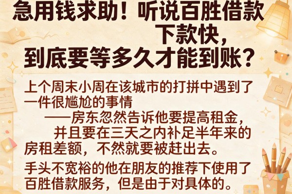 急用钱求助！听说百胜借款下款快，到底要等多久才能到账？