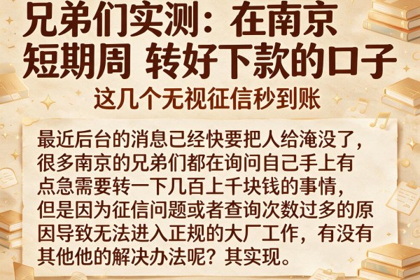 兄弟们实测：在南京短期周转好下款的口子，这几个无视征信秒到账