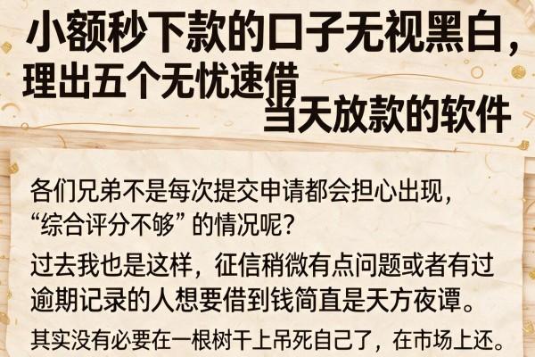 小额秒下款的口子无视黑白，理出五个无忧速借当天放款的软件