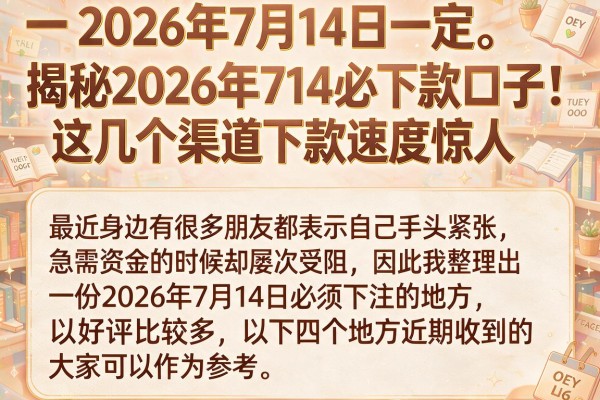 揭秘2026年714必下款口子，这几个渠道下款速度惊人