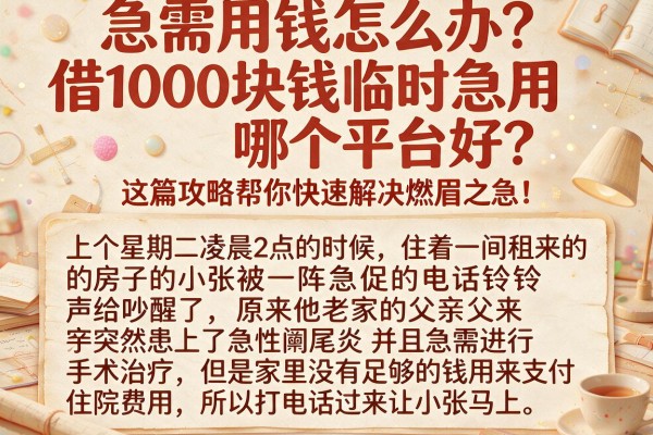急需用钱怎么办？借1000块钱临时急用哪个平台好？这篇攻略帮你快速解决燃眉之急！