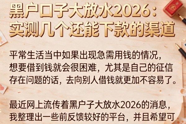 黑户口子大放水2026：实测几个还能下款的渠道