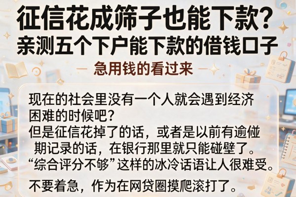 征信花成筛子也能下款？亲测五个下户能下款的借钱口子，急用钱的看过来