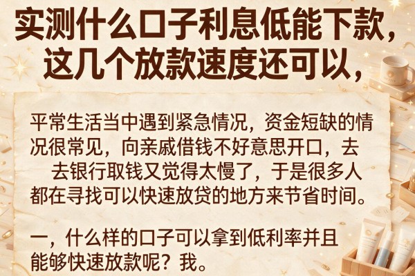实测什么口子利息低能下款，这几个放款速度还可以
