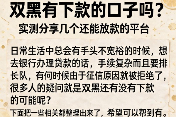 双黑有下款的口子吗？实测分享几个还能放款的平台