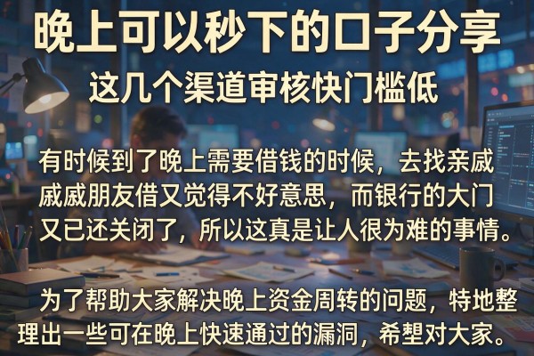 晚上可以秒下的口子分享，这几个渠道审核快门槛低