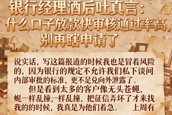 银行经理酒后吐真言：什么口子放款快审核通过率高，别再瞎申请了