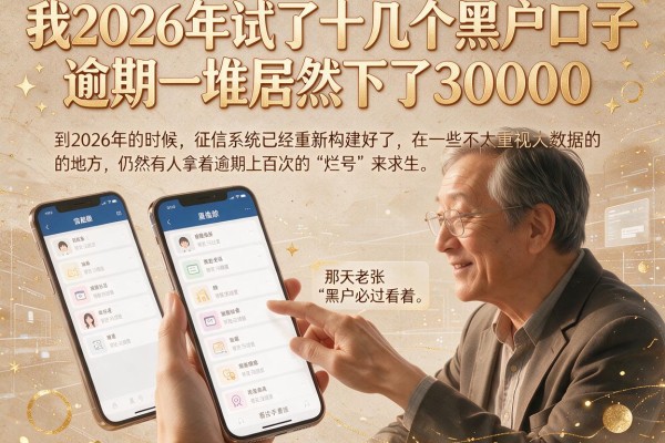 我2026年试了十几个黑户口子，逾期一堆居然下了30000