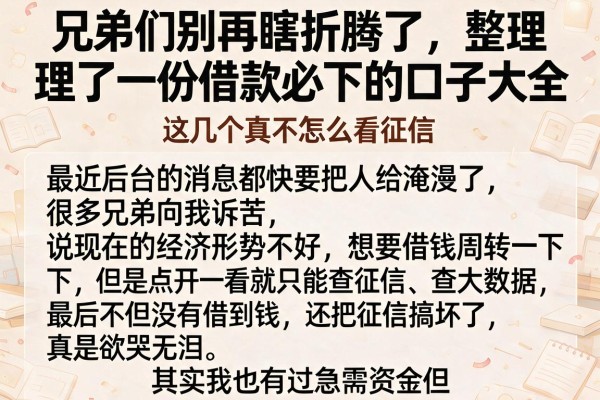 兄弟们别再瞎折腾了，整理了一份借款必下的口子大全，这几个真不怎么看征信