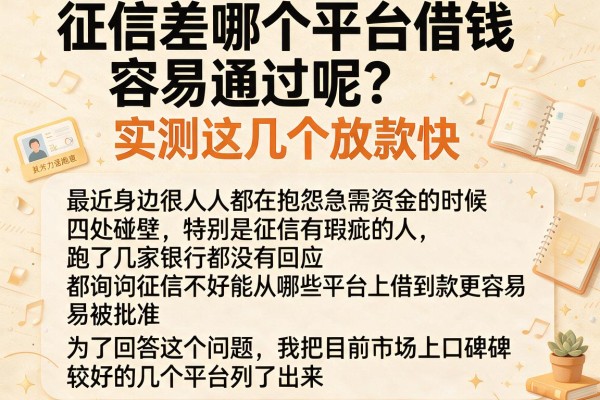 征信差哪个平台借钱容易通过呢？实测这几个放款快