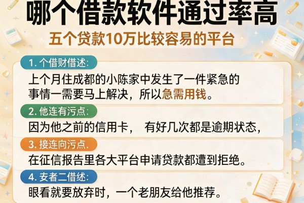 哪个借款软件通过率高，详细阐述五个贷款10万比较容易的平台