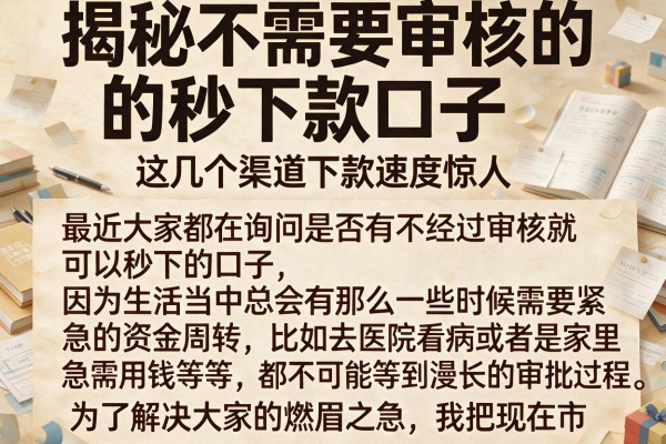 揭秘不需要审核的秒下款口子，这几个渠道下款速度惊人