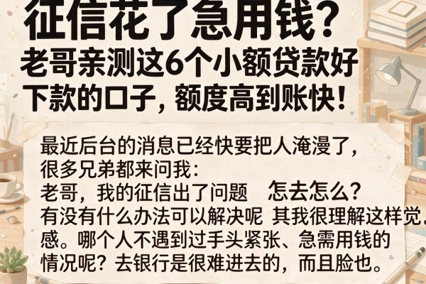 征信花了急用钱？老哥亲测这6个小额贷款好下款的口子，额度高到账快！