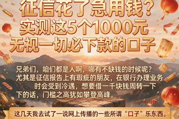 征信花了急用钱？实测这5个1000元无视一切必下款的口子