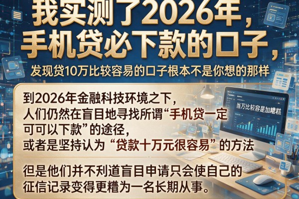 我实测了2026年手机贷必下款的口子，发现贷10万比较容易的口子根本不是你想的那样