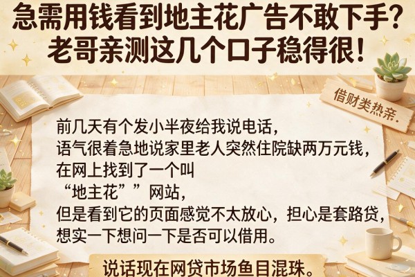 急需用钱看到地主花广告不敢下手？老哥亲测这几个口子稳得很！