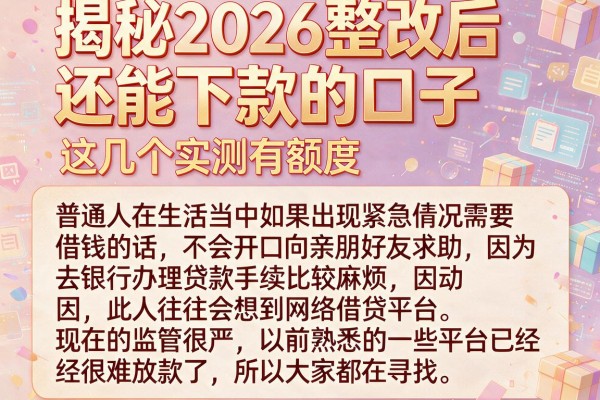 揭秘2026整改后还能下款的口子，这几个实测有额度