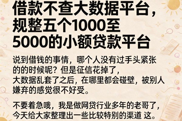 借款不查大数据平台，规整五个1000至5000的小额贷款平台