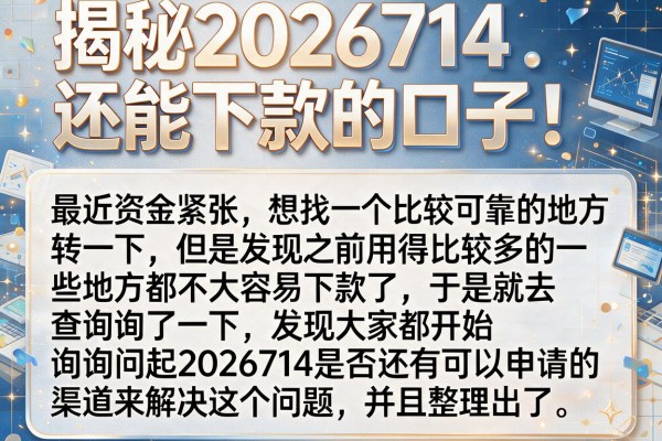 揭秘2026714还能下款的口子，这几个渠道近期放水