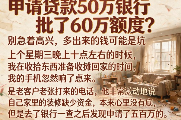 申请贷款50万银行批了60万额度？别急着高兴，多出来的钱可能是坑