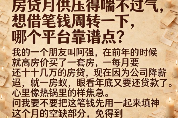 房贷月供压得喘不过气，想借笔钱周转一下，哪个平台靠谱点？