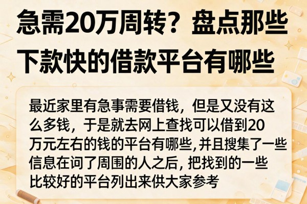 急需20万周转？盘点那些下款快的借款平台有哪些