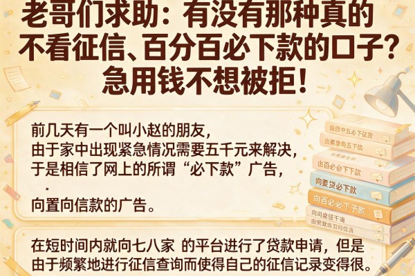 老哥们求助：有没有那种真的不看征信、百分百必下款的口子？急用钱不想被拒！