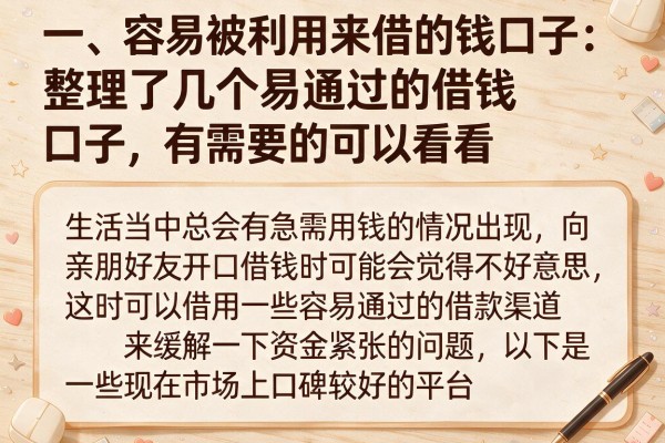 整理了几个易通过的借钱口子，有需要的可以看看