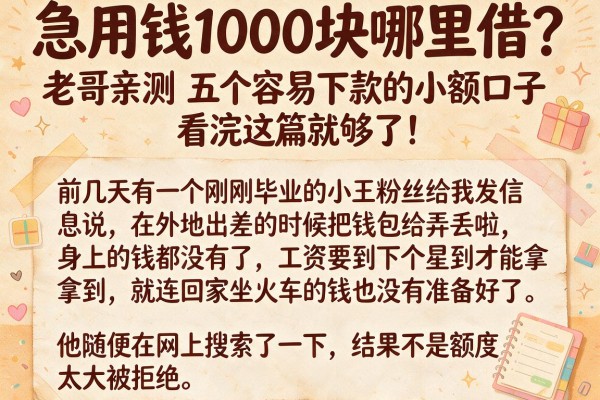 急用钱1000块哪里借？老哥亲测五个容易下款的小额口子，看完这篇就够了！