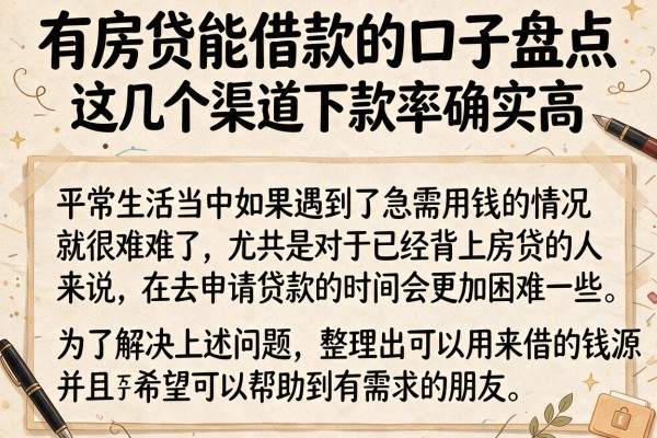 有房贷能借款的口子盘点,这几个渠道下款率确实高