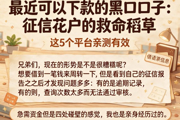 最近可以下款的黑口子：征信花户的救命稻草，这5个平台亲测有效