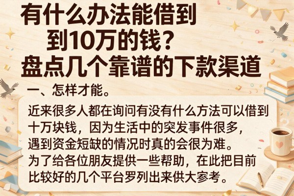 有什么办法能借到10万的钱？盘点几个靠谱的下款渠道