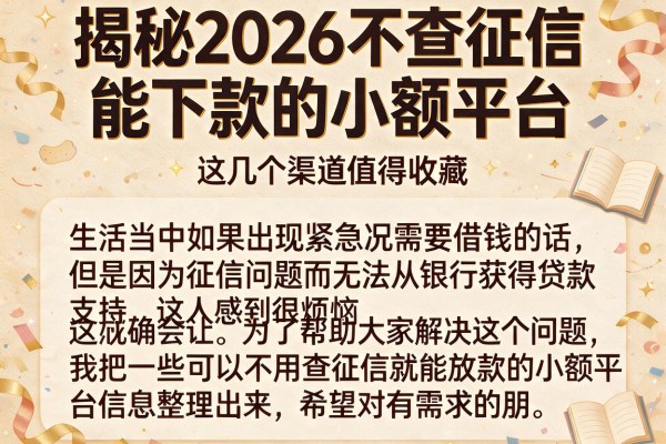 揭秘2026不查征信能下款的小额平台，这几个渠道值得收藏