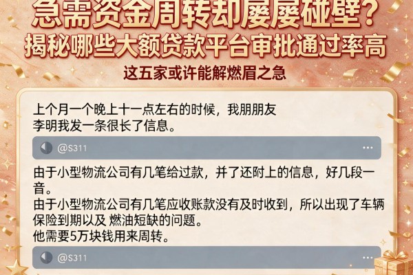 急需资金周转却屡屡碰壁？揭秘哪些大额贷款平台审批通过率高，这五家或许能解燃眉之急